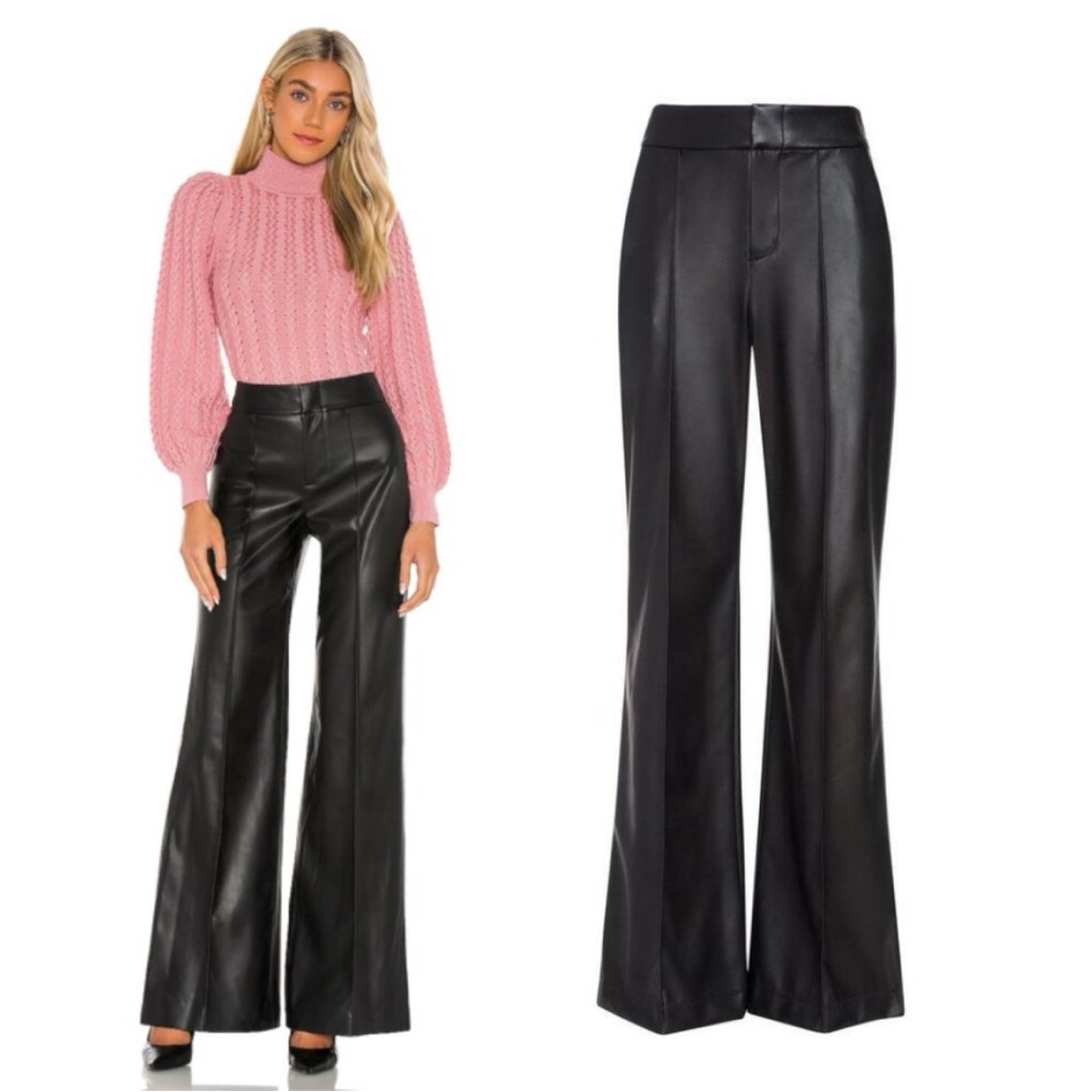 Alice + Olivia Dylan High Waist Black Faux Leather Wide Leg Pants